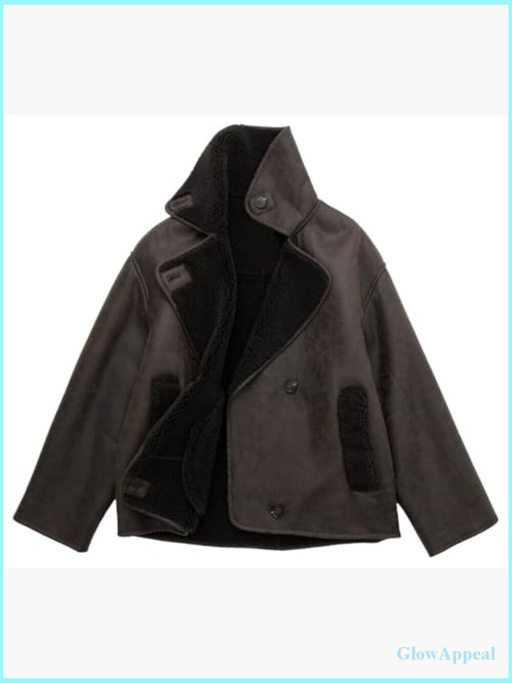 Oversized Faux Leather Jacket Sherpa Lined Winter Coat Moto Biker Style - Picture 3 of 7